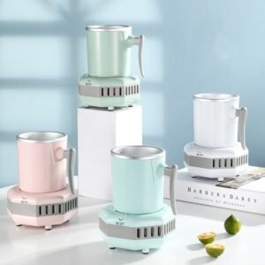 Mini Ice Cooling Cup in four pastel colors with cocktail setup on a bright kitchen surface
