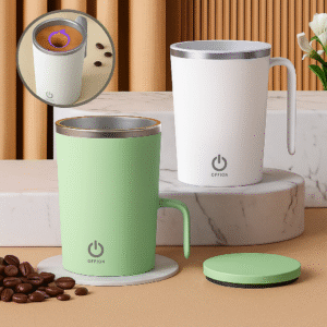 Elegant Electric Self-Stirring Mugs in White and Green – Modern Minimalist Design with USB Base